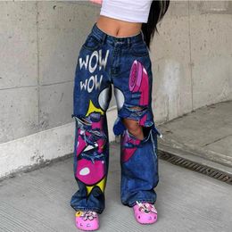 Women's Jeans High Waist Phone Hole Women Streetwear Baggy Stretchy Wide Leg Pants Female Y2k Fashion Ragged Edge Long Denim Trousers