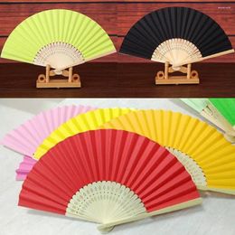 Decorative Figurines 7 Inch Hand Held Fan Folding Paper Summer Pattern Dance Wedding Party Lace Silk Solid 18 Colours