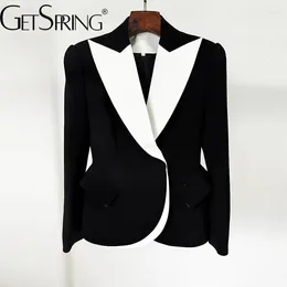 Women's Suits Women Blazer 2024 Autumn Colour Matching Long Sleeve Ladies Black Coat Fashion Short Slim Suit Jacket