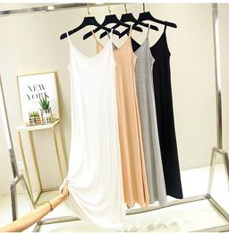 Casual Dresses 2024 Women Summer Long Dress O-neck Sleeveless Modal White 4 Colours Home Gown Ankle-length Black Spaghetti Strap