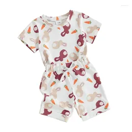 Clothing Sets Baby Girls Shorts Set Carrot Print Short Sleeve T-shirt With Elastic Waist Summer 2-piece Outfit
