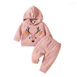 Clothing Sets Toddler Baby Girl Christmas Outfit Long Sleeve Reindeer Embroidery Knit Hoodie Top Pants 2Pcs Set