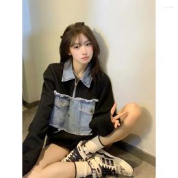 Women's Vests 2024 Large Spring And Autumn Denim Spliced Polo Sweatshirt Women Lazy Early Design Feel Coat