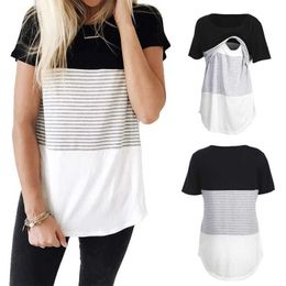Maternity Tops Tees New S-2XL Plus Size Women Maternity Clothing Breastfeeding Tee Casual Nursing Tops Striped Short Sleeve T-shirt Y240518