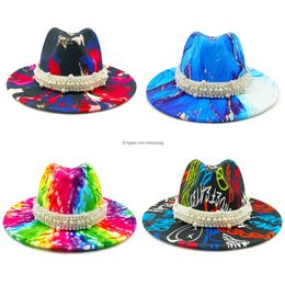 Party Hats 3D Color Painted Felt Hat Womens Fedora Tie-Dyed Model Po Wide Brim Panama General Wholesale Price For Drop Delivery Ots39 Ot8Zf