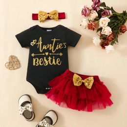 Clothing Sets 0-24Months Born Baby Girls Clothes Summer Short Sleeve Prints Romper Tops And Tutu Skirts Hairband 3PCS Outfits