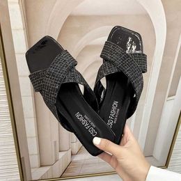 Slippers New Summer Beach Shoes for Women Trend Fashion Beads Chains Footwear Elegant Sexy Party Wedding Female Sandals H240517