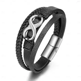 Bangle Light Luxury Hand-woven Cowhide Leather Rope Number 8 Stainless Steel Charm Bracelet For Men Magnetic Clasp