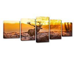 Sunset Forest Landscape Canvas Wall Art Decor Pictures Deer Painting for Bedroom Living Room Unframed9806046