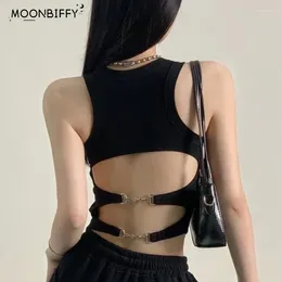 Women's Tanks Sexy Backless Knitting Tank Tops For Women Hollow With Bra Pad Running Y2K Streetwear Off Shoulder Vest