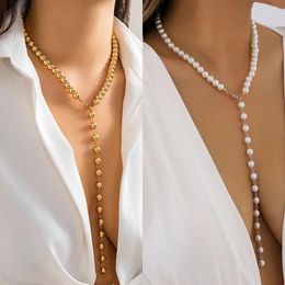 Pendant Necklaces Simple Pearl Beads Long Tassel Necklace Women Choker Summer Beach Neck Accessories Clavicle Chain Bohemia Jewelry Gift