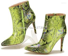 Boots Snakeskin Short Fashion Woman Ankle Thin Heel Pointed Toe Booties Autumn Winter Sexy Female Shoes