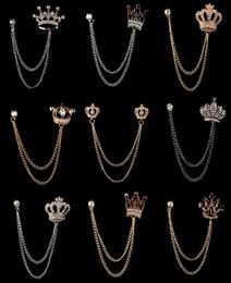 Pins Brooches Fashion Crown Rhinestones Brooch Crystal Tassel Chain Collar Suit Shirt Lapel Pin Luxulry Wedding Jewellery Accessori5864324