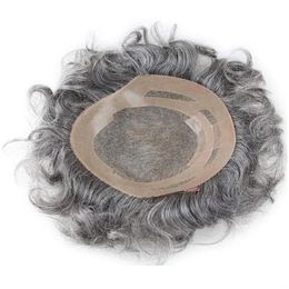 Hair Extension Kits Toupees Mono Lace Toupee For Men 100%European Virgin Human Replacement 8X10 2Mix 60%Synthetic Grey Piece Mens Dr Dhfpi