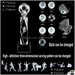 Decorative Objects Figurines Crystaltrophy Customized Sports Competition Basketball Football Volleyball Tennis Baseball Table Award Dhnbf