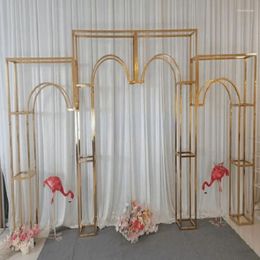 Party Decoration 2024 Wedding Gold Plated Screen Background Frame Iron Art Heart Arch Indoor Scene Props And Flower Racks