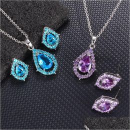 Earrings Necklace Iced Out Sets Cubic Zirconia Crystal Rhinestone Waterdrop Pendant Wedding Jewelry Set For Women Girls Bridal Drop Dhmgx