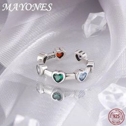 Cluster Rings 925 Sterling Silver Colored Love Zircon Ring 2024 Korean Edition Women's Charming Birthday Gift