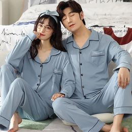 Couple Pyjama Spring Cotton Men and Women Pijamas Long-sleeved Young Girl Home Clothes Nightwear Sleepwear Set pijama hombre 240518