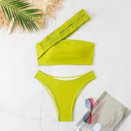 Women's Swimwear Two-piece Swimsuit Women Stylish Braided Rope Strap Bikini Set With High Waist Swim One Shoulder Bandeau For