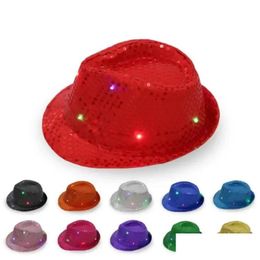 Party Hats Cowgirl Led Hat Flashing Light Up Sequin Cowboy Luminous Caps Halloween Costume 7.4 Drop Delivery Home Garden Festive Supp Dhkkd