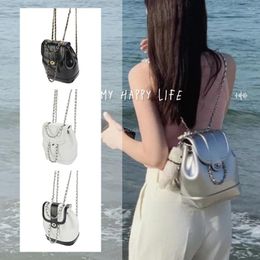 Backpack 2024 Summer Fashion Trend Girl M B Korea Brand Shinning Oil Wax Leather Women Shoulder Underarm Bag