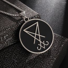 Pendant Necklaces Classic Stainless Steel Rune Satan Lucifer Church Logo Necklace With Textured Pattern Jewellery Gift For Men And Women