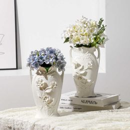 Vases French vase handmade ceramic bed top cabinet decoration hydroponic embossed and kneaded household dry H240517