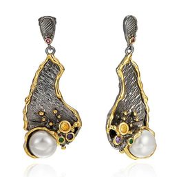 Cool big Dangle Earrings Irregular design Pearl Jewellery Gun Black 2 tone gold plated Jewellery Large Drop earring for Women3667786