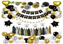 Black gold balloon pull flag birthday layout fish tail flag tassel paper flower ball fivepointed star balloon package decorat6636237