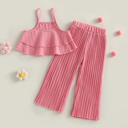 Clothing Sets Toddler Baby Girls 2Pcs Pants Clothes Set Sleeveless Sling Ruffles Vest Elastic Waist Pleated Wide-Leg Kids Suit