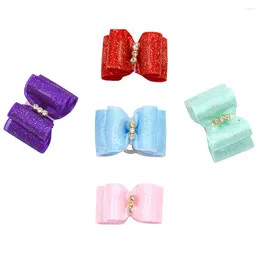Dog Apparel 100PC/Lot Puppy Accessories Bling Diamond Hair Bows Cat Grooming Rubber Bands