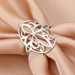 Geometric Stainless Steel Wide Hollow Vintage Filigree Flower Of Life Finger Ring Women Couple Party Jewellery Gifts