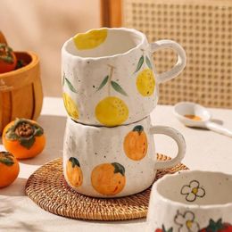 Mugs 1/2Pcs Cartoon Fruit Pattern Ceramic Tea Coffee Cups Juice Breakfast Home Handheld Type Milk Accessories