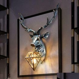 Decorative Objects Figurines Large Size Deer Led Wall Lamp Vintage Antlers Sconce Light Fixtures Bedroom Bathroom Mirror Lights Living Ot1Mi