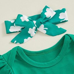 Clothing Sets Infant Baby Girl St Patricks Day Outfit -Short Sleeve Lucky Romper Four Leaf Clover Skirts Headband Set 3Pcs