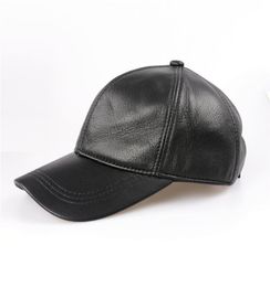 Genuine Leather Baseball Cap Men Black Cowhide Hat Male Adjustable Autumn Winter Real Leather Peaked Hats 2205179901277