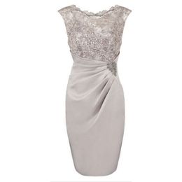 Hot Selling Knee Length Chiffon Scoop Mother Of the Bride Dresses In Stock with Lace Beaded 341u