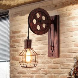 Wall Lamp LOFT Vintage Pulley American Retro Restaurant Cafe Bar Industrial Light Bedroom Bedside Aisle Corridor Sconces