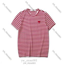 Male And Female Couple Long Sleeve Commes Des Garcons T-Shirt Designer Embroidered Red Heart Love Black And White Stripes Loose Short Sleeve Plus Size e469