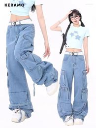 Women's Jeans American Vintage High Waist Straight Casual 2000s Blue Pants Baggy Y2K Wide Leg Grunge Pockets Denim Trouser