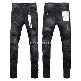 Men's Jeans Purple Brand Jeans Direct Sale American High Street Ink Splash Old Ragged Straight Leg Jeans