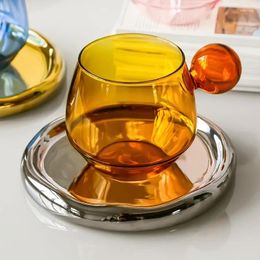 Cups Saucers 300ml Transparent Glass Coffee Cup Creative Afternoon Tea Mug Dessert Dish Drinking Drink Exquisite Gift