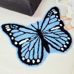 Carpets Creative butterfly plush bathroom anti slip mat toilet door dirt and wear-resistant water absorbent foot straight H240517