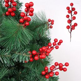 Decorative Flowers 5/10Pcs Xmas Red Berries Branches Cherry Stamen Christmas Decorations For Home Tree DIY Wreath Garland Wedding Artificial