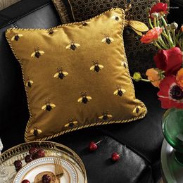 Pillow DUNXDECO Retro Gold Cover Decorative Case European Luxury Art Yellow Bee Print Velvet Soft Sofa Chair Coussin