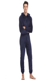 Men Plush Teddy Fleece Pyjamas Winter Warm Pyjamas Overall Suits Solid Colour Sleepwear Kigurumi Hooded Pyjama Sets For Adult Men T2313719