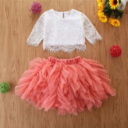 Clothing Sets Toddler Kids Baby Girls Solid Lace T-shirt Tops Tutu Skirt Outfits Set Girl Clothes 4t