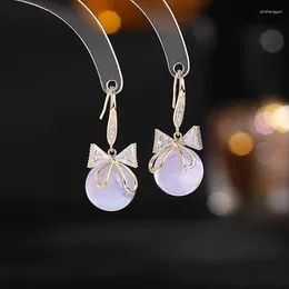 Stud Earrings Korean Sweet And Elegant Colored Mermaid Princess Pearl Bow Earhook Party Wedding Gift Unique High End Jewelry