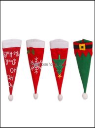 Christmas Decorations Festive Party Supplies Home Garden Caps Fork Knife Cutlery Holder Bag Tableware Wine Bottle Santa Claus Hat 9843507